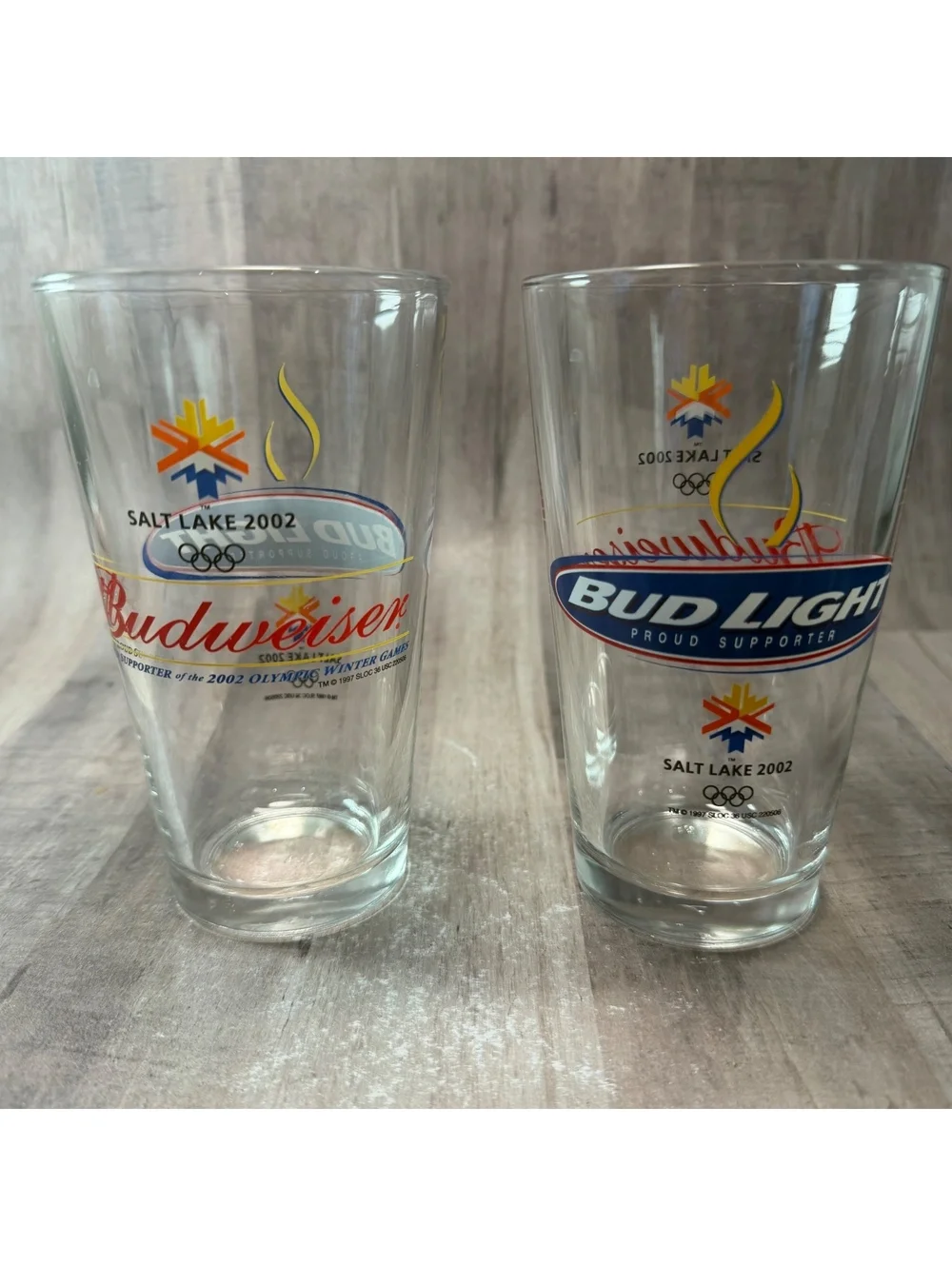 Set of 2 Budweiser 2002 Salt Lake City Winter Olympics Glasses Bud Light Beer